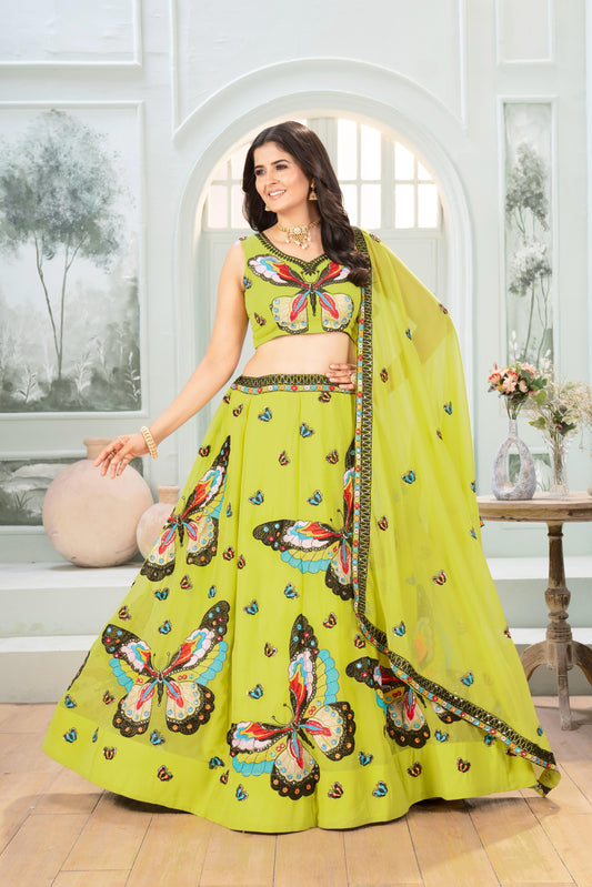 Beautiful Butterfly Designer Georgette Embroidery & Sequence Work Lehenga Choli