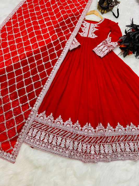 Partywere Georgette Sequence Embroidery Work Gown