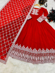 Partywere Georgette Sequence Embroidery Work Gown
