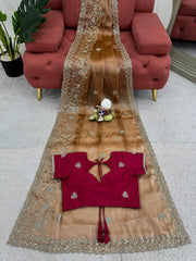 Party-wear Burberry Silk Thread With Sequence Work Saree