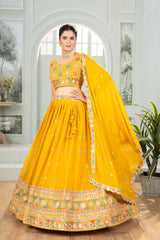 Beautiful Yellow Georgette Embroidery & Sequence Designer Work Lehenga Choli