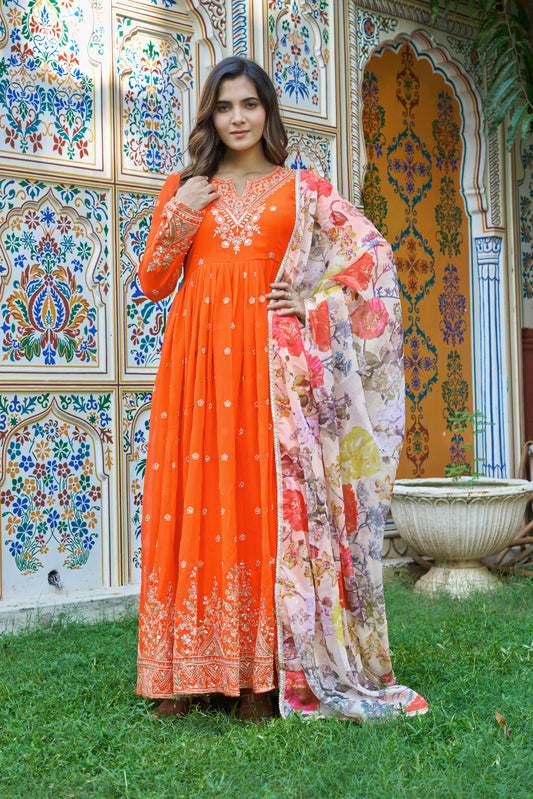 Party-wear Georgette Thread With Sequence Work Gown