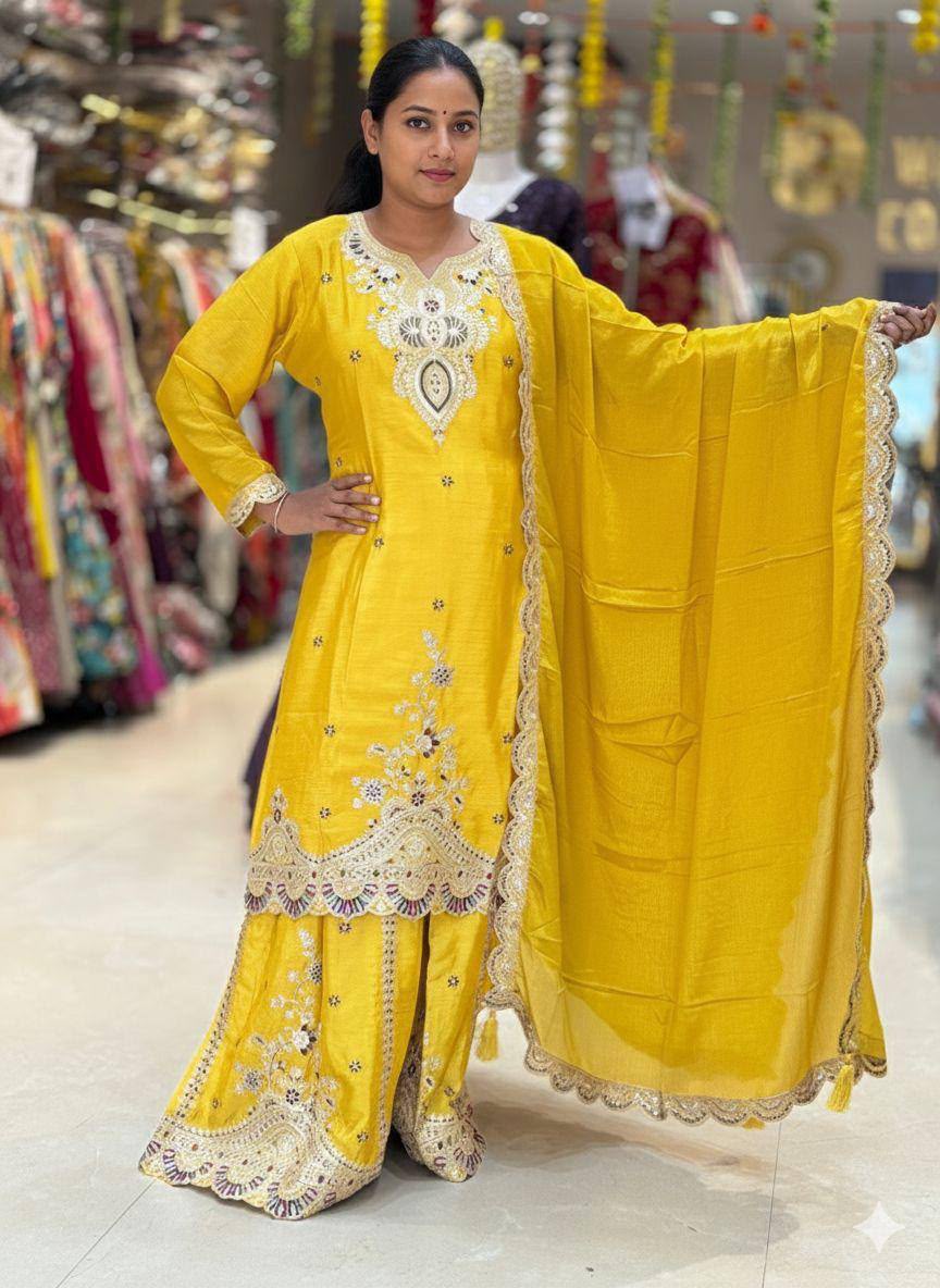 Attractive Chinon Silk Sequence Embroidery Work Salwar Suit