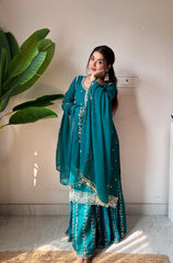 Party-wear Georgette Sequence Embroidery Work Gharara