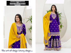 Party-wear Chinon Silk Embroidery Codding Sequence Work Suit