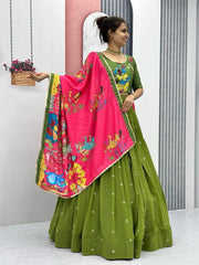 Beautiful Pure Cotton Kalamkari Printed With Real Handwork Lehenga Choli