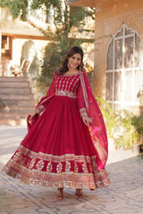 Party-wear Blooming With Embroidery Zari Sequence Work Gown