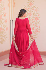 Beautiful Partywear Blooming Georgette With Zari & Sequins Embroidery Work Gown