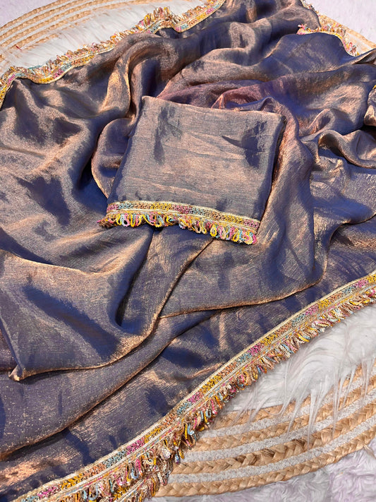 Attractive Fendy Chiffon Two Shaded Blooming Multi Coding Sequence Border Saree