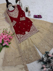 Designer Party-wear Fendy Satin Embroidery Codding & Sequins Work Suit