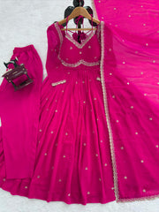 Festive Season Special Red Georgette Thread With Sequence Work Gown