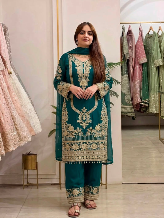 Party-wear Georgette Embroidery Sequence Work Salwar Suit