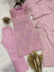 Beautiful Chinon Silk Sequence Embroidery Work Suit