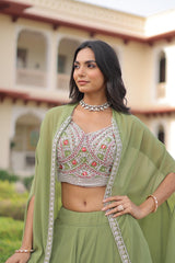 Wedding Special Indo Western Georgette Lehenga Shrug With Stitched Blouse