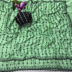 Beautiful Rangoli Silk Embroidery & Mirror Work Border Designer Saree