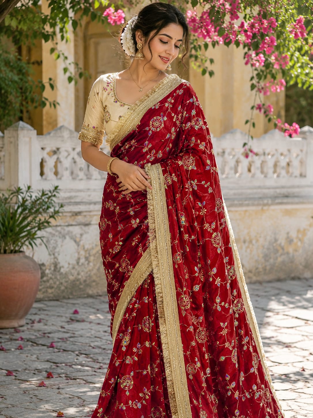 Party-wear Fendy Satin Sequence & Beads Work Saree