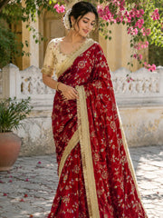 Party-wear Fendy Satin Sequence & Beads Work Saree