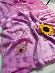 Party-wear Fendy Satin Khatli Cutdana Handwork Saree