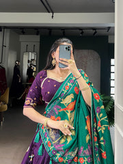 Beautiful Tasar Silk  Printed & Foil Work With Lace Touch Up Lehenga Choli