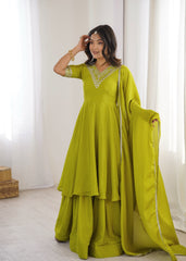 Beautiful Chinon Silk Embroidery Sequence Work Sharara