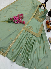Party-wear Designer Chinon Silk Embroidery & Sequence Work Lehenga With Top