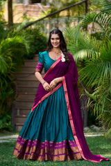 South Style Poly Cotton Half Saree, Paired With An Elegant Lehenga Choli