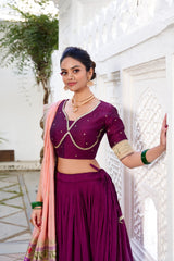 Royal Wine Vichitra Silk Plain With Paithni Lace border Lehenga Choli