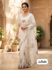 Beautiful Soft Lightweight Chiffon Zaal Sequence Multi Bungli Work Saree