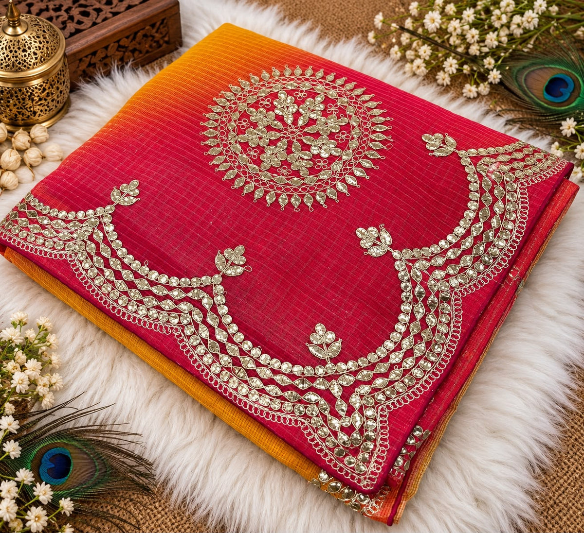Beautiful  Cotton Kota Doria Heavy C Pallu  Gotafoil Work Saree
