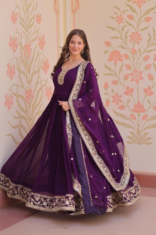 Beautiful Partywear Blooming Georgette With Zari & Sequins Embroidery Work Gown