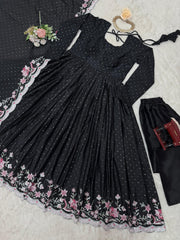 Blockbuster Black Chinon Silk Thread With Sequence Work Gown
