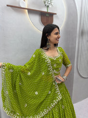 Navratri Special Georgette Embroidery Sequence Work Lehenga With Stitched Blouse