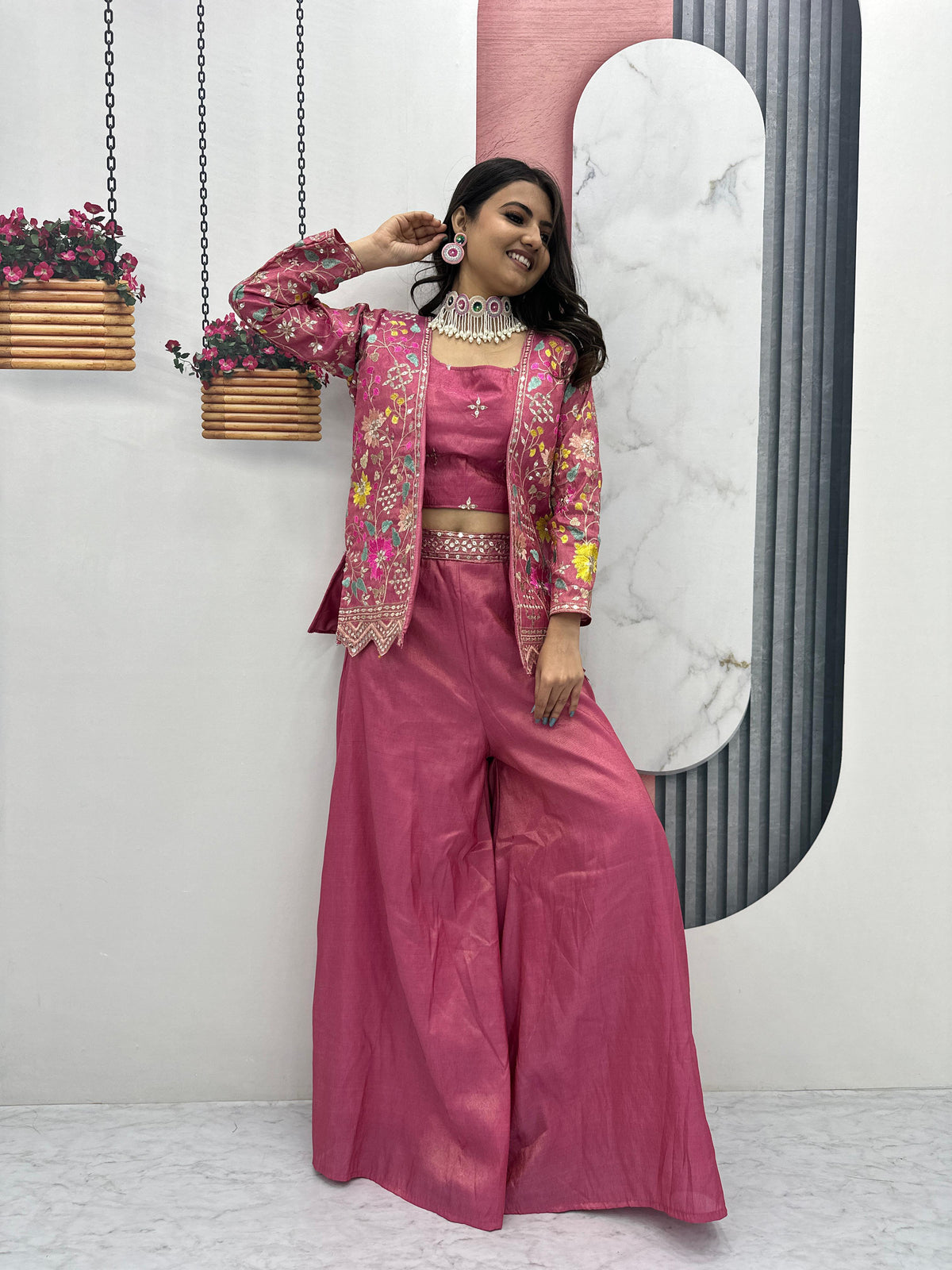 Stylish Indo-Western Pure Tissue Simmer Co-ord Set