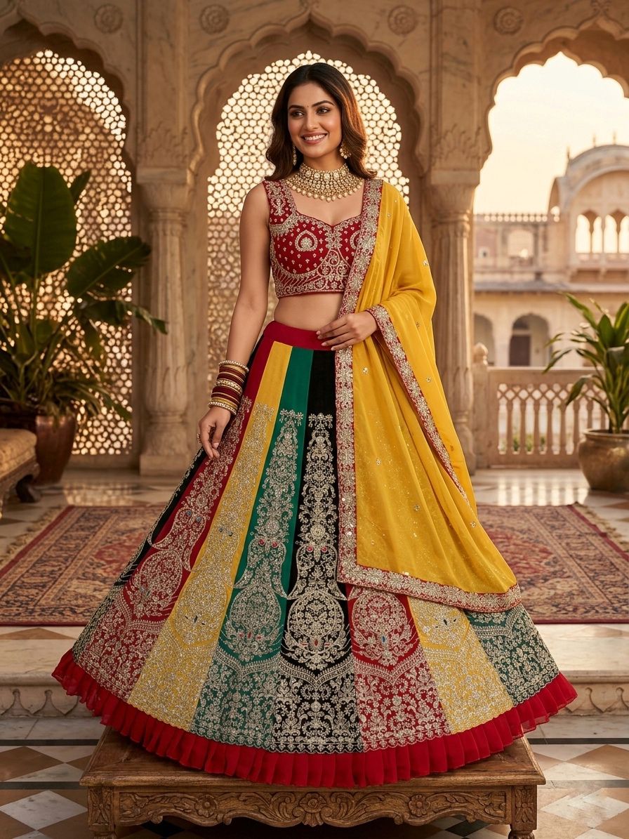 Multi Colour Georgette Sequence Work Lehenga Choli