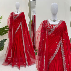 Stunning Red Beautiful Designer Georgette Saree