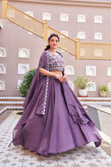Wedding Special Rangoli Silk Embroidery Moti Beads Sequence Handwork Lehenga With Stitched Blouse