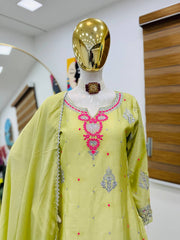 Designer Party-wear Chinon Silk Embroidery & Sequence Work Sharara