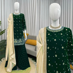 Elegant Ethnic Viscose Velvet Thread & Sequence With Pearl Work Suit
