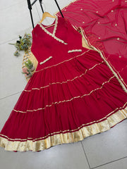 Festival Special Georgette Gotta Patti Lace Work Angarkha Styled Gown