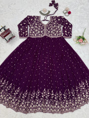 Beautiful Purple Colour Georgette Thread With Sequence Work Gown