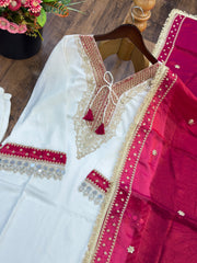 Beautiful Chinon Silk With Real Mirror & Moti Work Salwar Suit