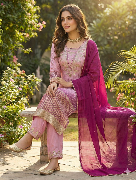 Party-wear Chinon Silk Printed With Sequence Embroidery Work Dress