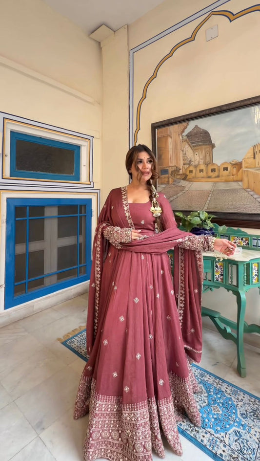 Beautiful Mul Chanderi Silk Thread With Sequence Work Gown