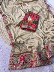 Trending Chinon Silk Saree With Maslin Rich Pallu