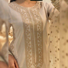 Desirable Fancy Roman Silk Sequence Embroidery Cotton Work Dress