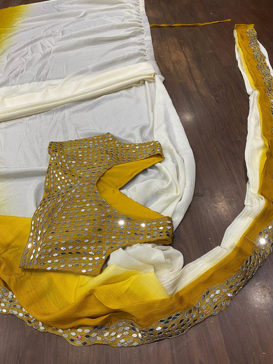 Party-wear Ready To Wear Soft Chinon Silk Real Mirror Work Saree