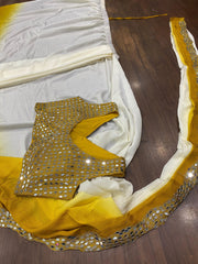 Party-wear Ready To Wear Soft Chinon Silk Real Mirror Work Saree