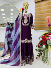 Party-wear Designer Chinon Silk Codding Sequence & Embroidery Sharara