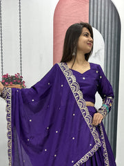 Festival Special Chinon Silk Embroidery & Sequence Work Lehenga Choli