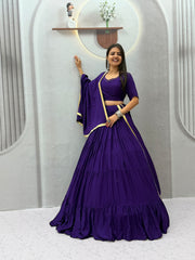 Navratri Special Rayon Cotton Real Handmade Mirror Work Lehenga With Stitched Blouse